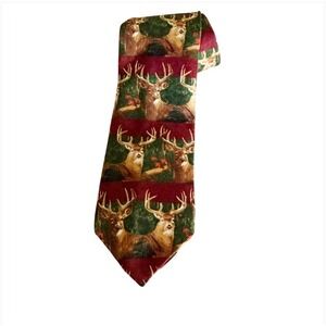 Vintage Deer Hunting Silk Tie RM Style Lisa M Daniel Stag Wildlife Lodge USA 90s
